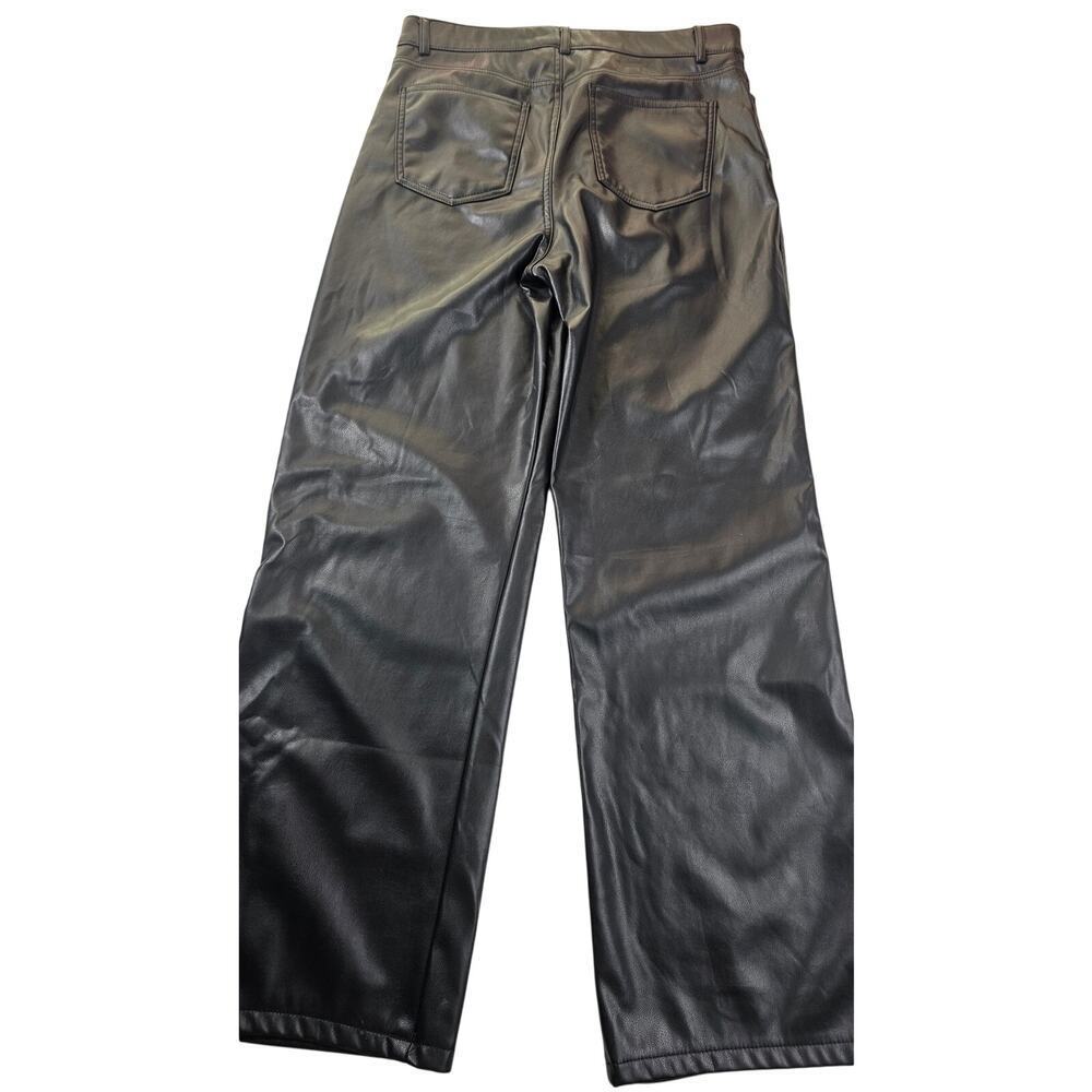 Garage high rise L vegan leather black wide leg baggy grunge EUC jeans pants